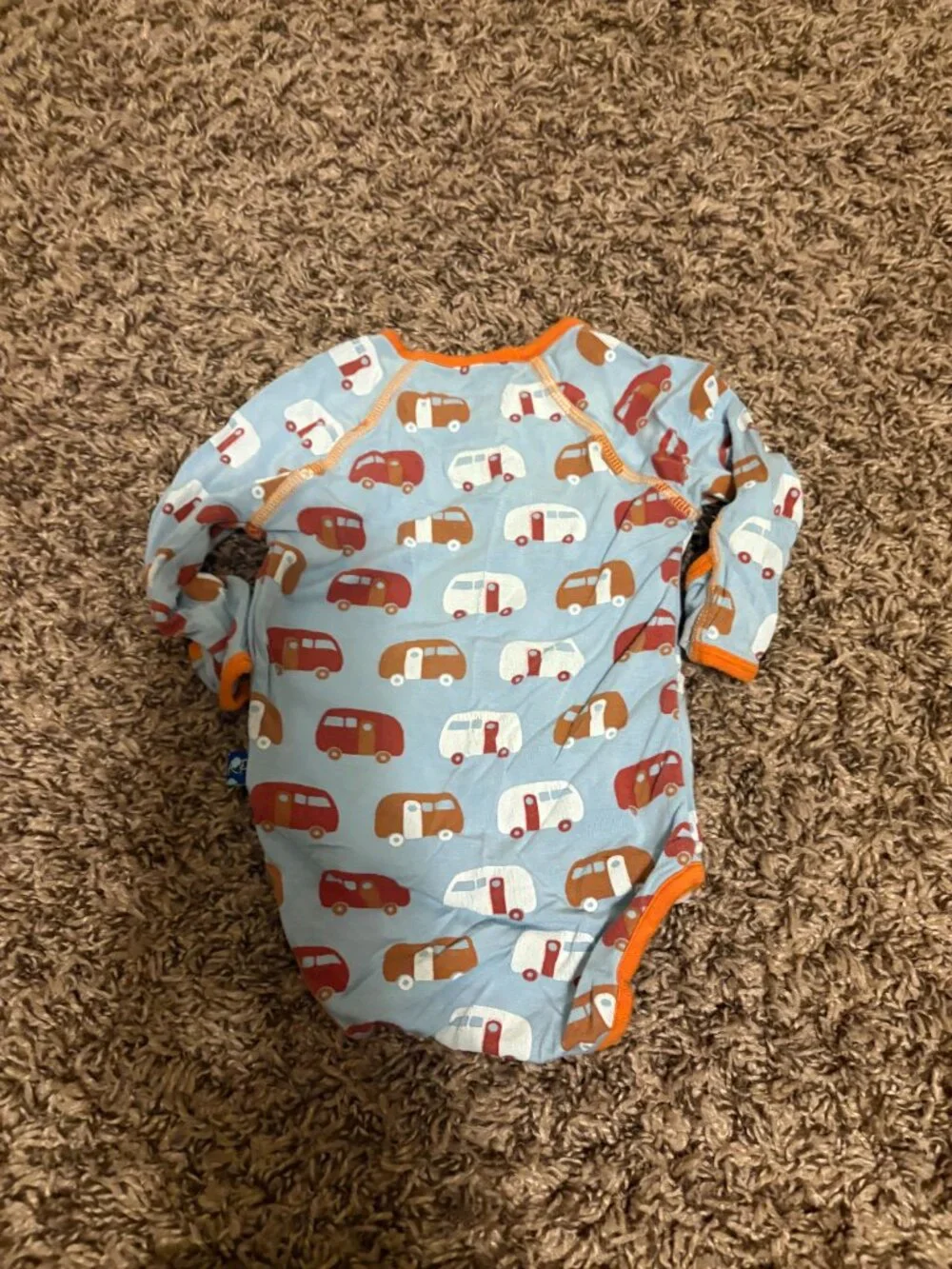 KicKee Pants Long Sleeve Bodysuit 0-3 Months Blue Camper Print Bamboo Viscose